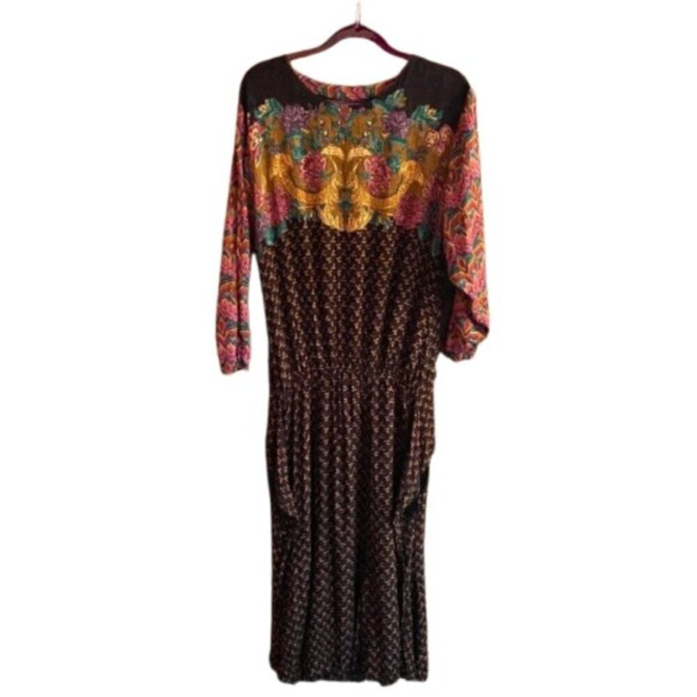 Vintage Carole Little boho granny romantic bold colors belted 90s dress - Picture 2 of 15